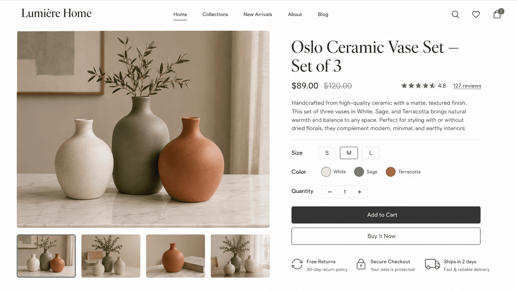 Lumière Home product detail page