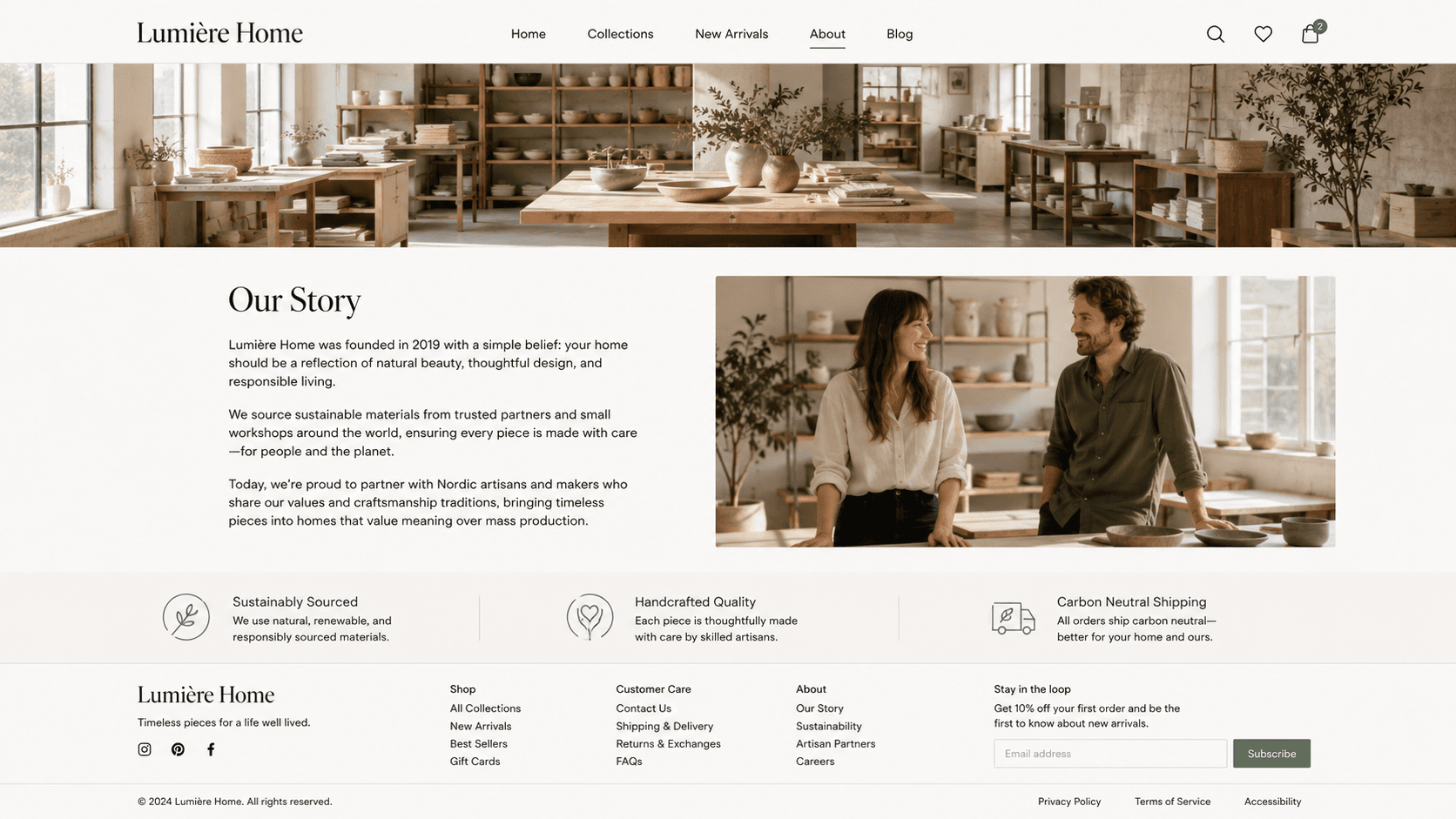 Lumière Home brand story page