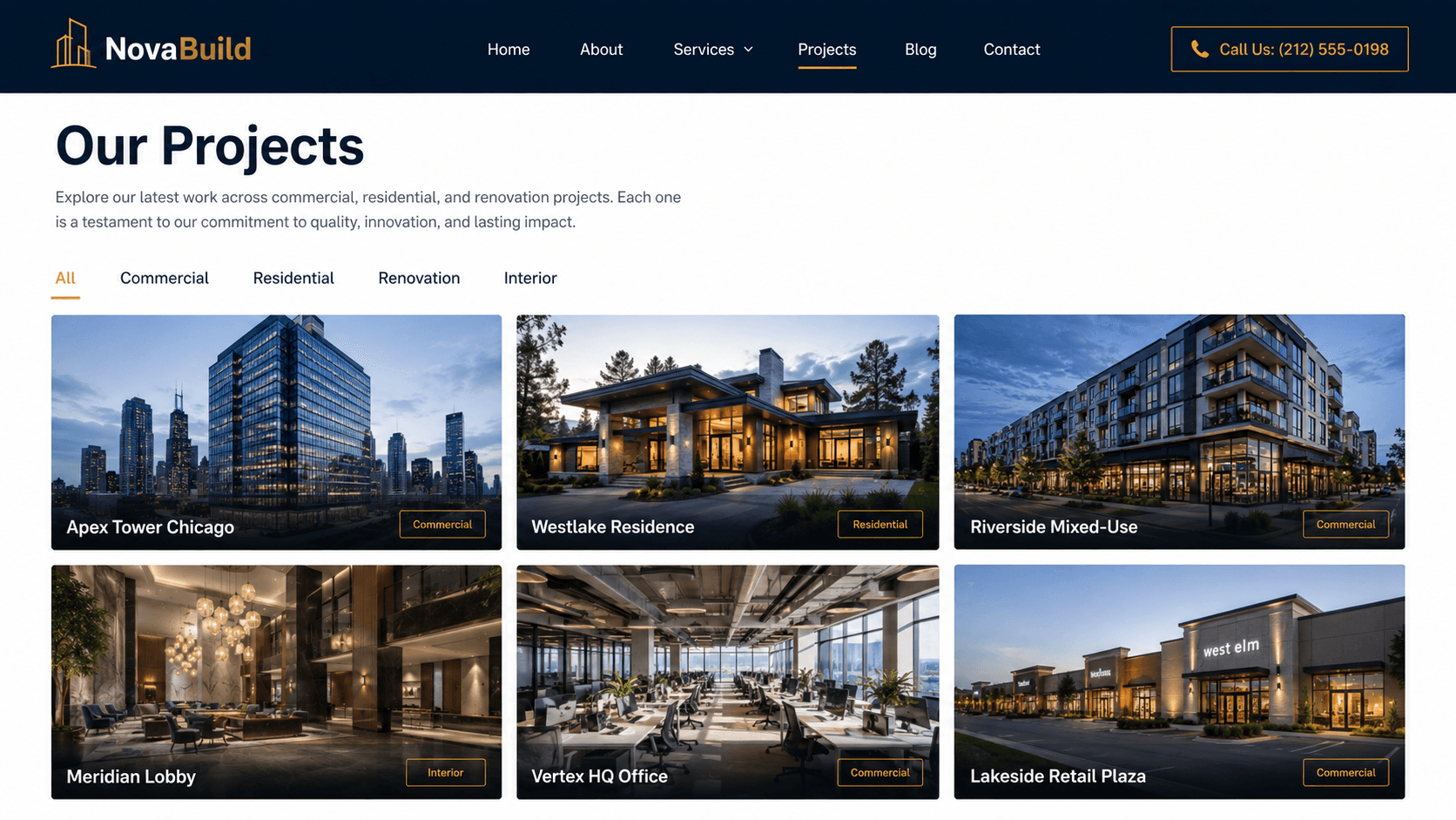 NovaBuild project portfolio page