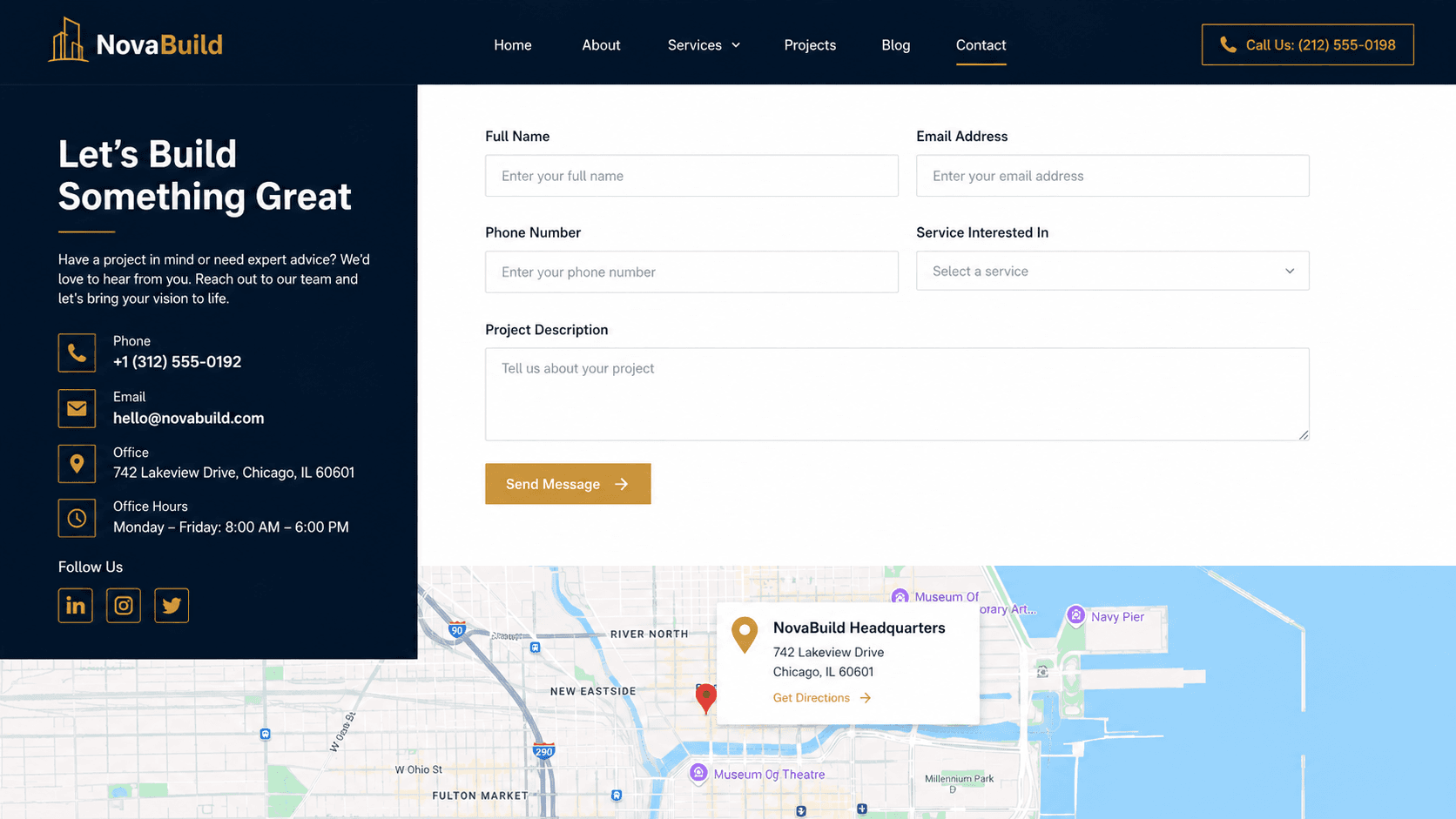 NovaBuild contact and lead generation page